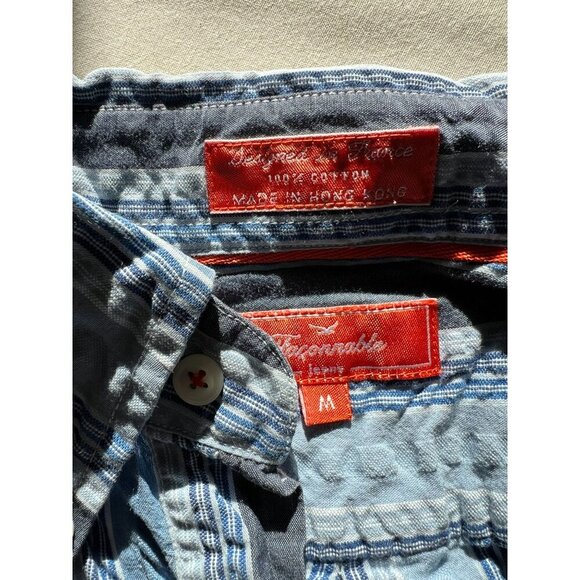 Facconable Mens Striped poplin Button-Down Shirt M Blue & White 100% Cotton - Picture 4 of 5